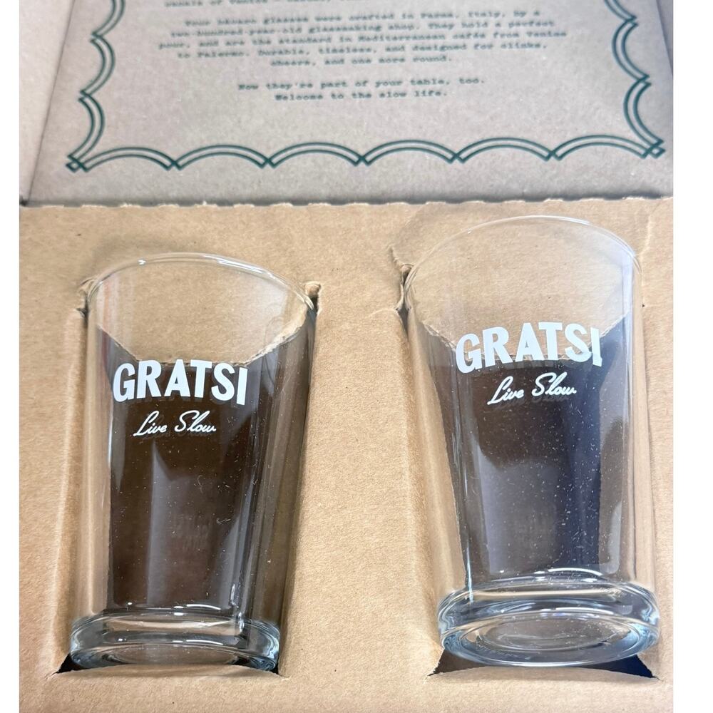 Gratsi Bàcaro Wine Glass Set 2 Italy Live Slow 7 oz Stemless Bormioli Rocco Box